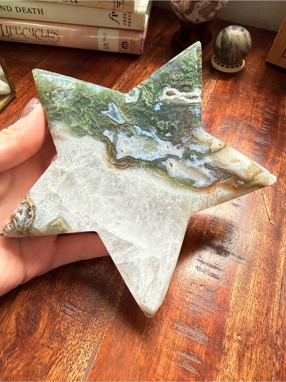 Stunning Moss Agate Star Carving • 610 g •